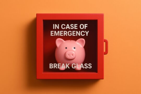 piggy bank behind glass