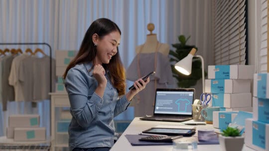 businesswoman on device