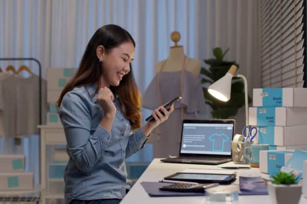 businesswoman on device