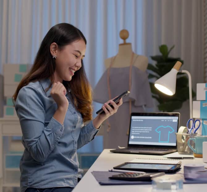 businesswoman on device